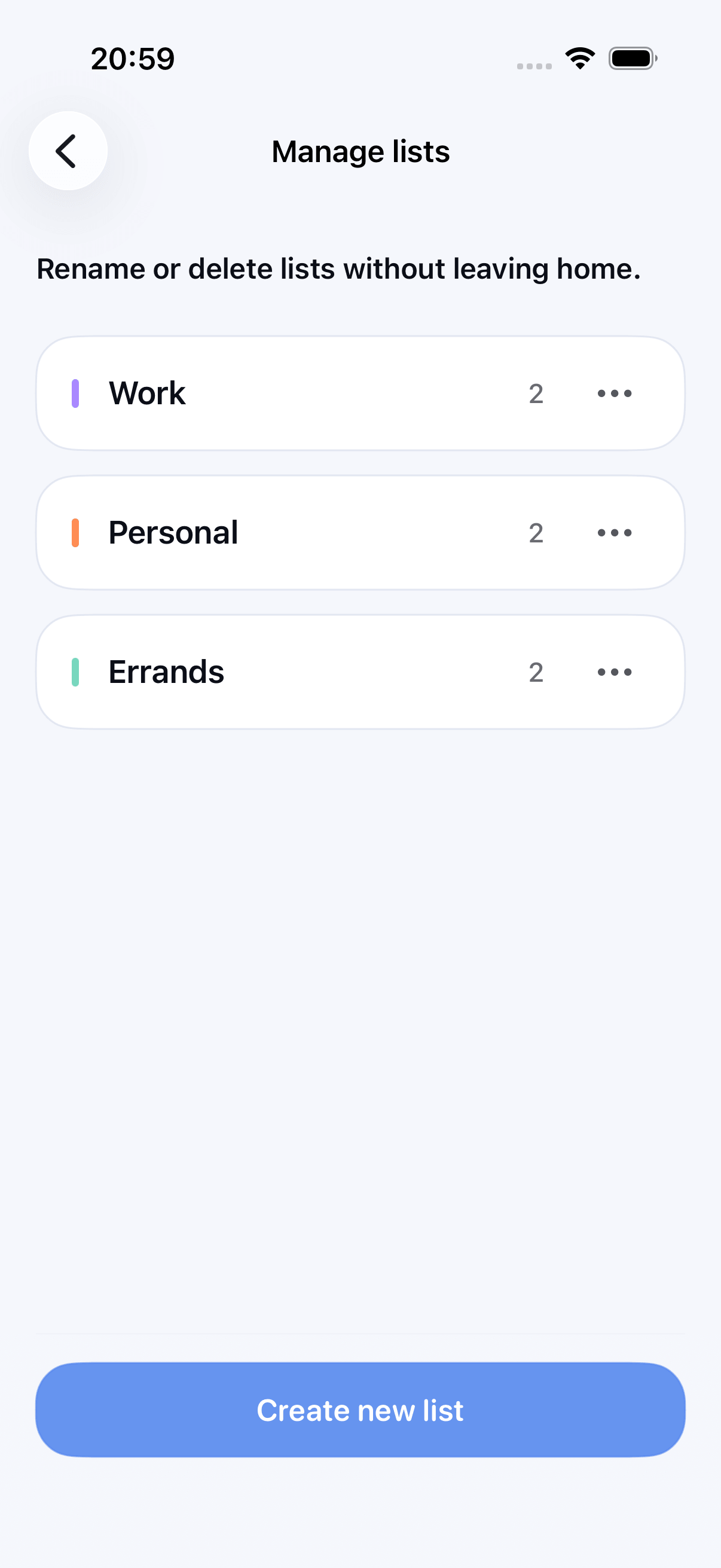 Deadsimple manage lists screen